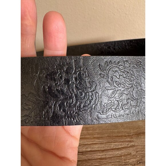 Guess Vintage Black Tooled Leather Oversized Square Silver Rhinestone Belt XL - Picture 11 of 11